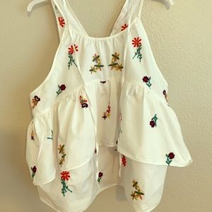 Zara spaghetti strap flowey embroidered top